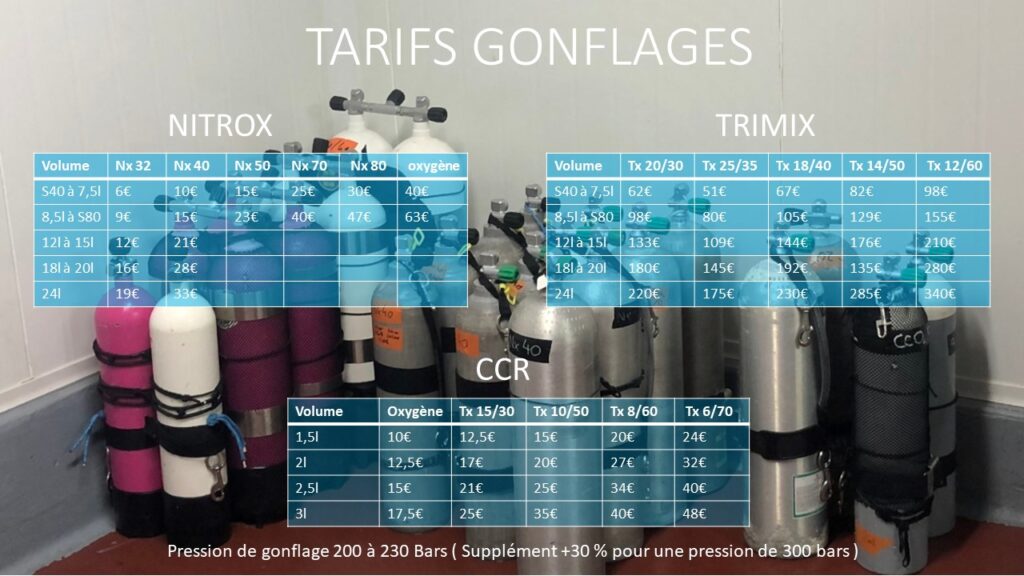 tarif gonflage bouteille plongee