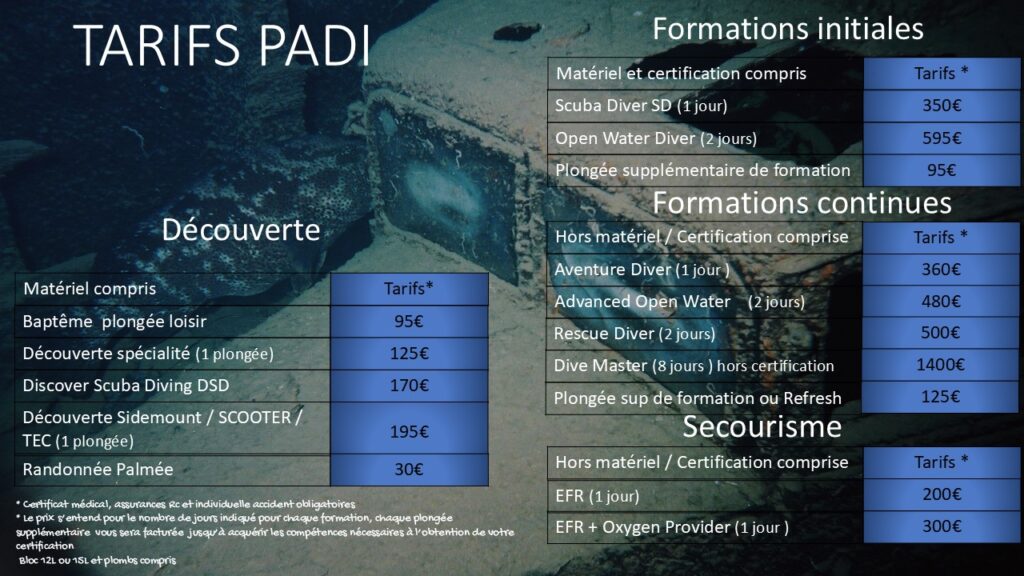 Tarif Formation PADI